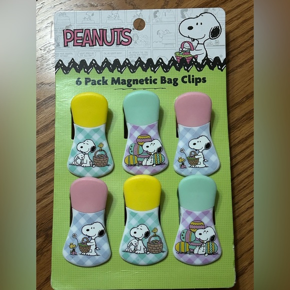 Peanuts Other - Peanuts Snoopy Magnetic Bag Clips - Yellow Green Pink (6 Pack)